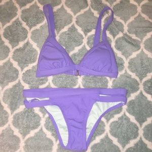 Blue ribbed two piece bikini